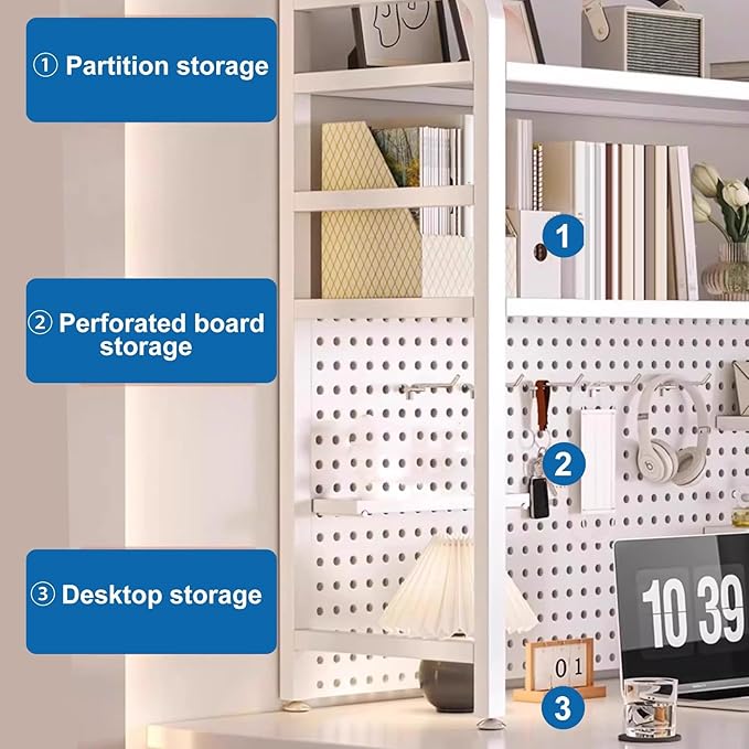 Computer Desk Desktop Shelf, Desk Shelves, Desktop Shelf, Desk Add on Shelf, Desk Shelf with Perforated Board, Metal Countertop Organizer, for Computer Desk Dorm Room Office(White,115cm/45)