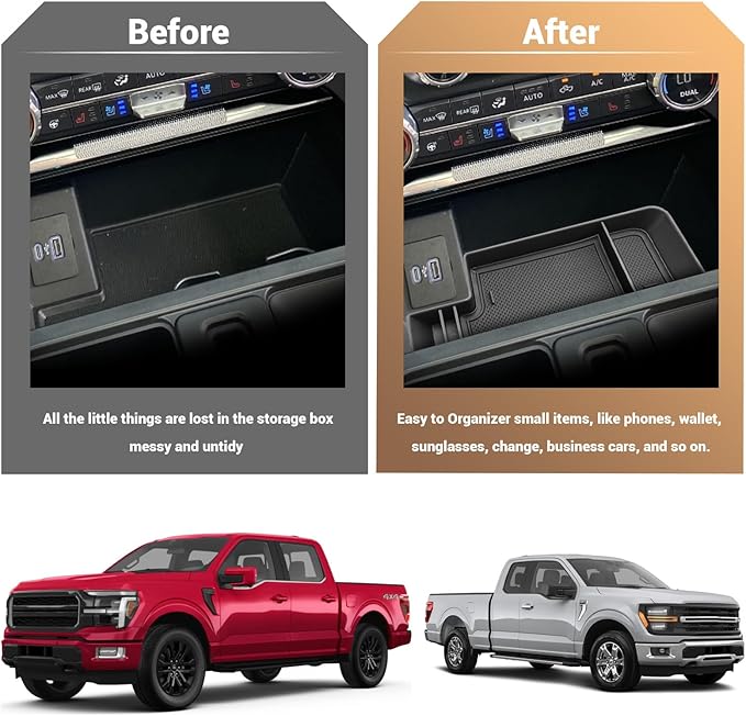 YEE PIN 2025 Ford F150 XLT Center Console Tray Hidden Storage for 2021-2026 Ford F150 & 2022-2024 F150 Lightning XLT F150 Console Organizer Middle 2025 F150 Console Tray for 2025 F150 XLT Accessories