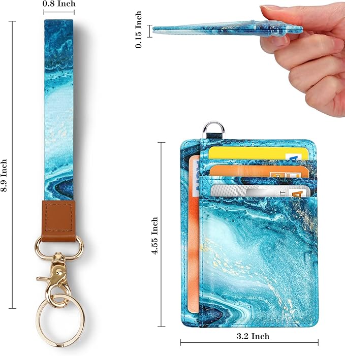 Coco Rossi Slim Front Pocket Wallet RFID ID Card Holder Cute Small Wallet with Wrist Lanyards Key Chain Holder for Women,Flowing Blue
