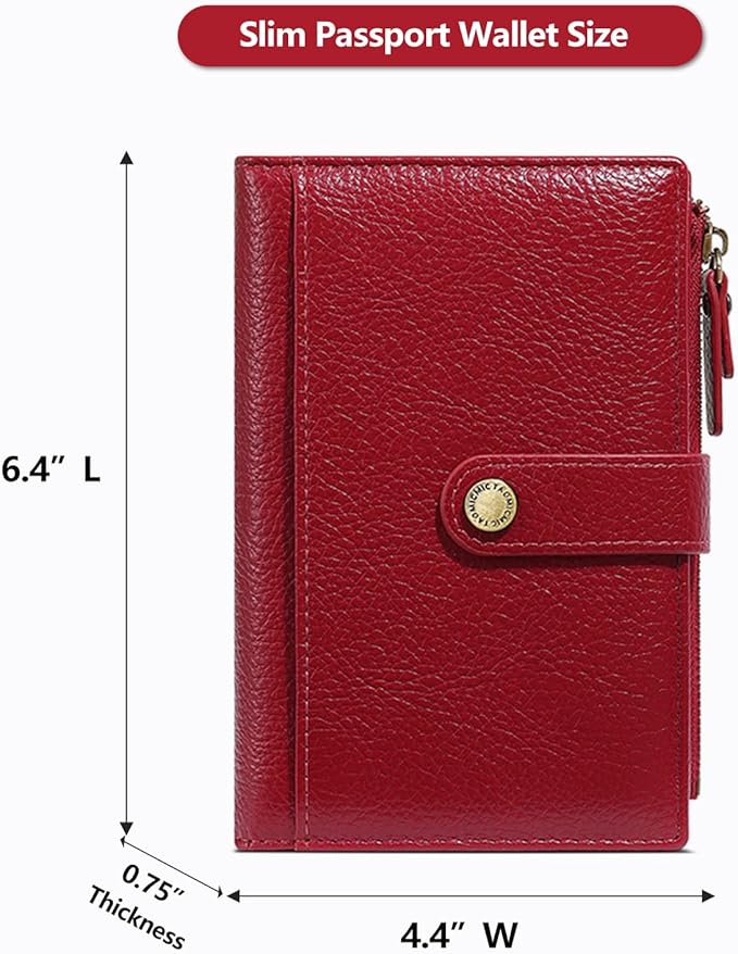 Slim RFID Blocking Passport Holder Wallet,PU Leather Travel Card Organizer,Lightweight Passport Case for Women Men (Red)
