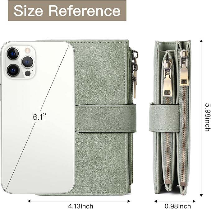 GOIACII Womens Wallets RFID Blocking Leather Trifold Clutch Wallet Credit Card Holder Ladies Purse 3 ID Windows