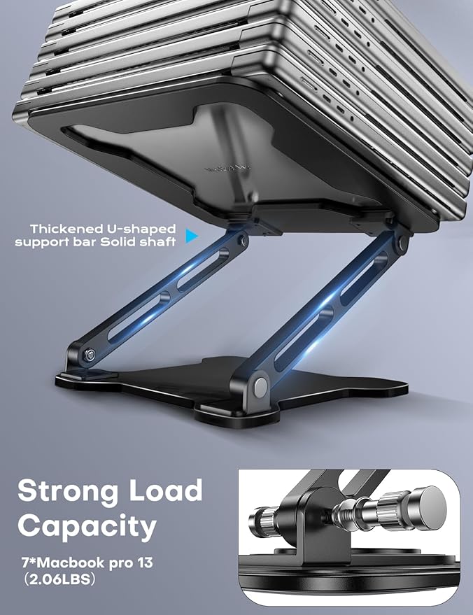 LOXP Adjustable Laptop Stand for Desk, Metal Foldable Laptop Riser Holder, Portable Ventilated Cooling Desk Book Shelf, Ergonomic Computer Notebook Stand Compatible with 10-15.6" Laptops
