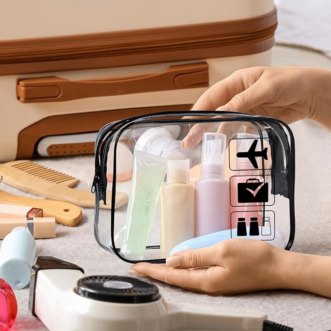 3Pcs TSA Approved Toiletry Bag, Clear Travel Toiletry Bag, Clear Makeup Bag, Waterproof Travel Makeup Cosmetic Bag, Carry On Airport Airline Quart Size Travel Bag for Women Men (Black+Pink+Blue)