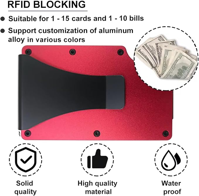 EDGE Metal Wallet for Men - Minimalist Slim Wallet - RFID Blocking Card Holder Money Clip, Smart Wallet - Aluminum Credit Card Hold Clip Red