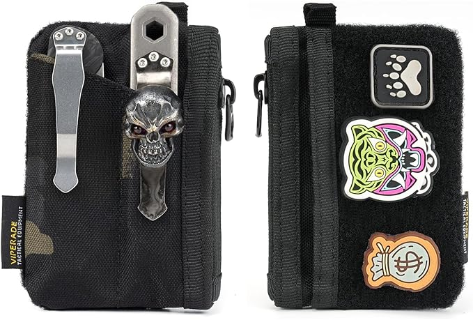 VIPERADE VE17 Small EDC Pouch, EDC Pocket Organizer with DIY Patch Area, Mini EDC Pouch with Zipper Pocket, Small Card Pocket, 2 Slots Pocket for EDC