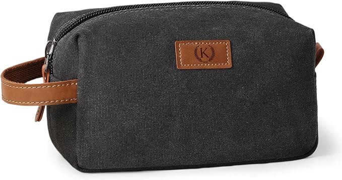 Janhavi Waterproof Personalized Toiletry Bag for Men,Engraved Initials & Wheat Ear, Make Up Bag for Traveling, Men's Accessories Organizer, Groomsmen Gifts for Him, Travel Essentials(Dark Grey K)
