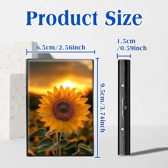 RFID Blocking Credit Card Holder - Slim Metal Wallet for Women & Men,Sunset Sunflower Design Stainless Steel Business Card Case,Compact Pocket Organizer for Travel & Daily Use