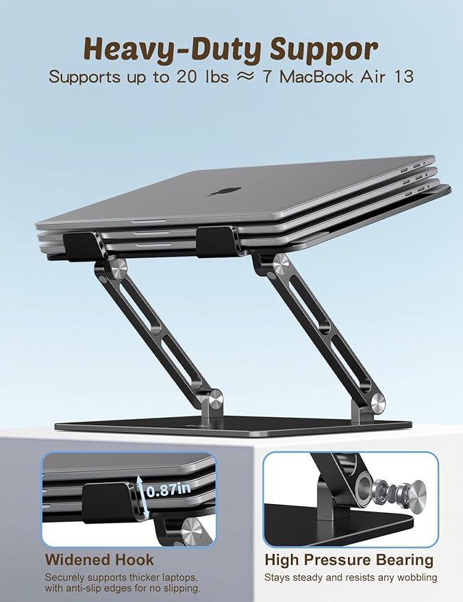 Aoviho Laptop Stand for Desk ??Adjustable Aluminum Laptop Riser with Unique Cat-Shaped Cooling Vent, Portable Desk Gift & Decor, Compatible with MacBook Air Pro, Dell, HP, Lenovo (10"-17.3"), Black