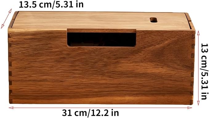 Cord Management Box - Solid Timber Structure, Extension Lead Hideaway Case, Tangles Free Cable Tidying Station, Minimalists Decorative Safety Shell | Desk Tool for Professionals & Students