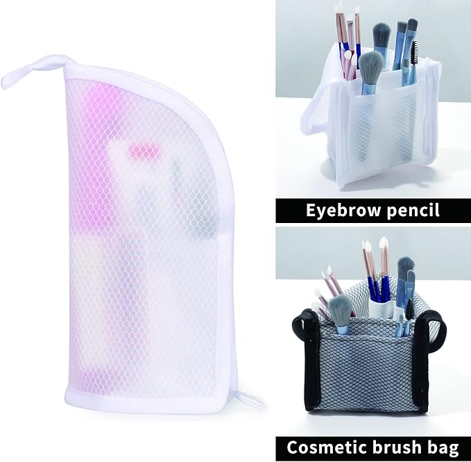 patu Standing Travel Toiletry Bag - Transparent Waterproof PVC Mesh Pouch with Triangle Design for Bathroom Essentials & Personal Care, 2 Packs, White