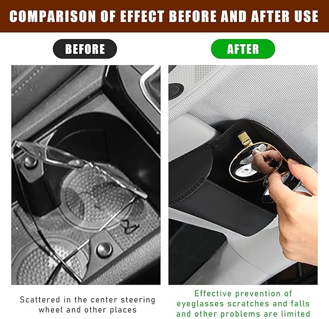 Augeny Sunglasses Holder for Car Sun Visor, Leather Auto Eyeglasses Storage Case with Hidden Magnetic Closure, Protective Glasses Organizer Box, Vehicle Visor Accessories for Woman Man (Black)