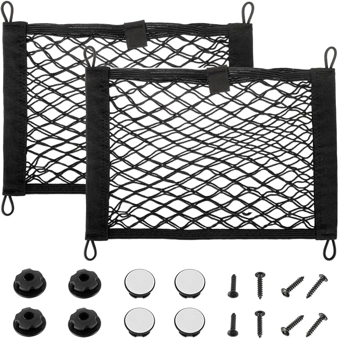 13.8'' x 9.8'' Universal Elastic Cargo Net Pocket with Screws & Hooks for Trunk RV Boats Home Cargo Storage – Keeps Items Secure & Organized(2 Pack)