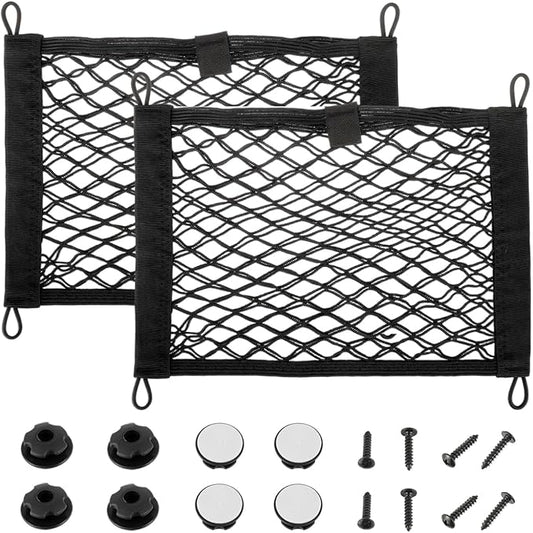 13.8'' x 9.8'' Universal Elastic Cargo Net Pocket with Screws & Hooks for Trunk RV Boats Home Cargo Storage – Keeps Items Secure & Organized(2 Pack)