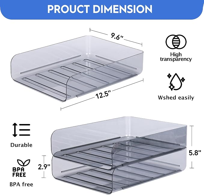 CiWiVOKi 2 Pack Stackable Paper Tray Organizer, Clear File Organizer for Desk, Office Organizer and Storage for Desk Accessories, Notes, Books, File Paper, Document, Black