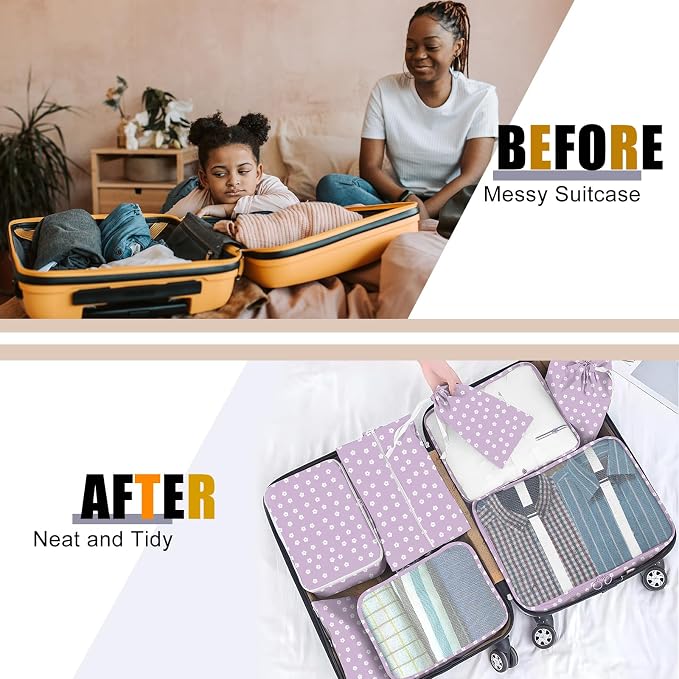 Packing Cubes for Travel - 8 Set Luggage Organizer Bags for Family, Mesh Breathable Packing Cubes for Suitcases Durable Travel Essentials Bags Set