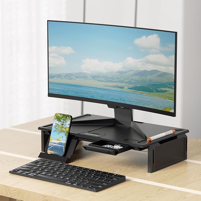 Heymaster Ergonomic Monitor Stand Riser, Laptop Stand Foldable Muti-Angle Adjustable Portable Foldable Stand with Heat-Vent Compatible with MacBook, Air, Pro, Surface Laptop (9-17 inches) (Black)