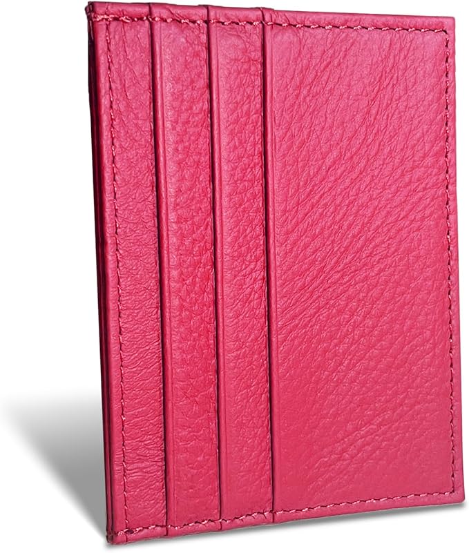 WOXVM Credit Card Holder Wallet RFID Blocking Slim Credit Card Cases Holder Premium Leather Minimalist Front Pocket Small Wallet with 6 Card Slots and 1 Pockets for Men Women (Rose Red)