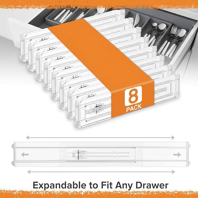 Acrylic Drawer Dividers ??Adjustable 11??0.8 Inch Expandable Deep Dresser Drawer Dividers ??Clear Plastic Drawer Separators for Baby Clothes, Underwear, Kitchen & Office Storage.