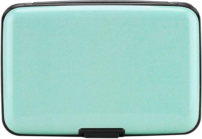 ELFISH Mini RFID Aluminum Wallet Credit Cards Holder Business Card Case Metal ID Case for Men Women (Light blue)