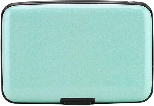 ELFISH Mini RFID Aluminum Wallet Credit Cards Holder Business Card Case Metal ID Case for Men Women (Light blue)