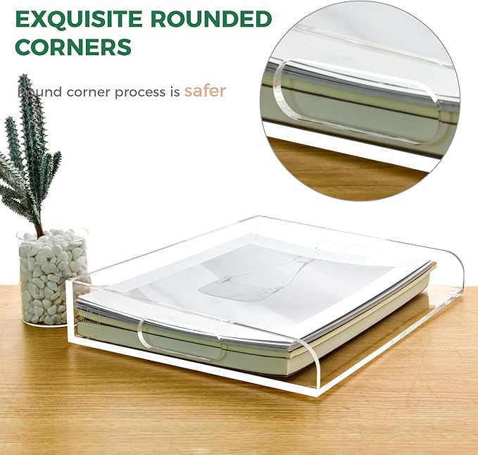 Clear Acrylic Paper Trays, Desk File Organizer, A4 Paper Holder, Low-Profile Desk File Sorter for Office/Home, Clear Stackable Letter Tray for Bills, Crafts, Notebooks - Horizontal