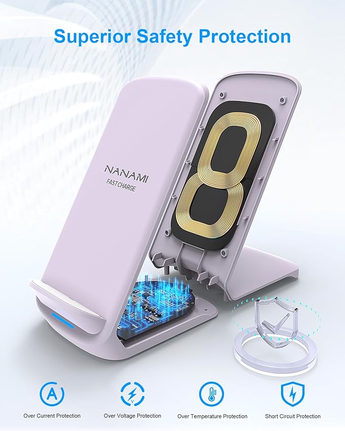NANAMI Wireless Charger for Samsung and iPhone - 10W Fast Induction Charger Stand for Galaxy S25/S26/S24/S23/S22/S21, Wireless Charging Stand Phone Charging Dock for iPhone 17/17 Air/16/15/14/13/12