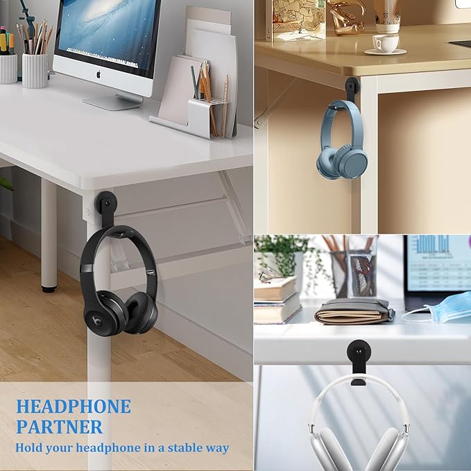 Magnetic Headphone Holder, Aluminum Headset Hooks, Headphone Hanger for Desk & Table, Headphone Mount Stand with Rubber Pad, Compatible with All Computer/Gaming Headsets (Black)