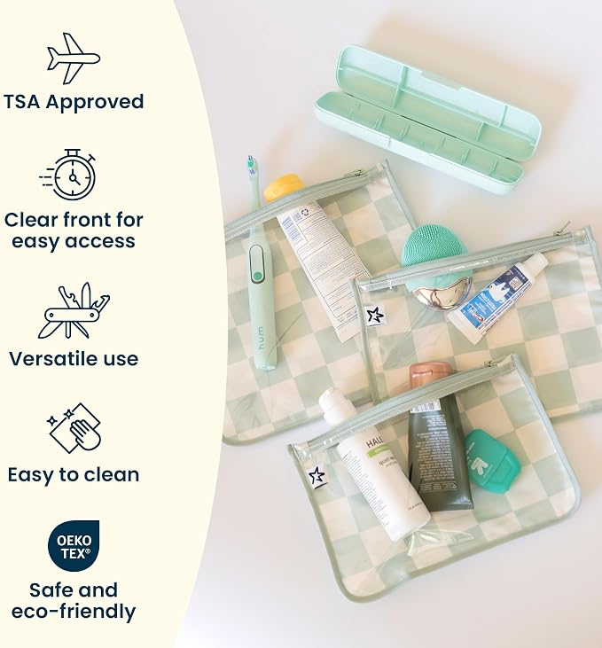 Tiny Twinkle Diaper Bag Organizing Pouches|3 Pack Mess-Proof Clear Front Travel Organizer Bags&TSA Approved Toiletry Bag Set for Baby and Mom Essentials