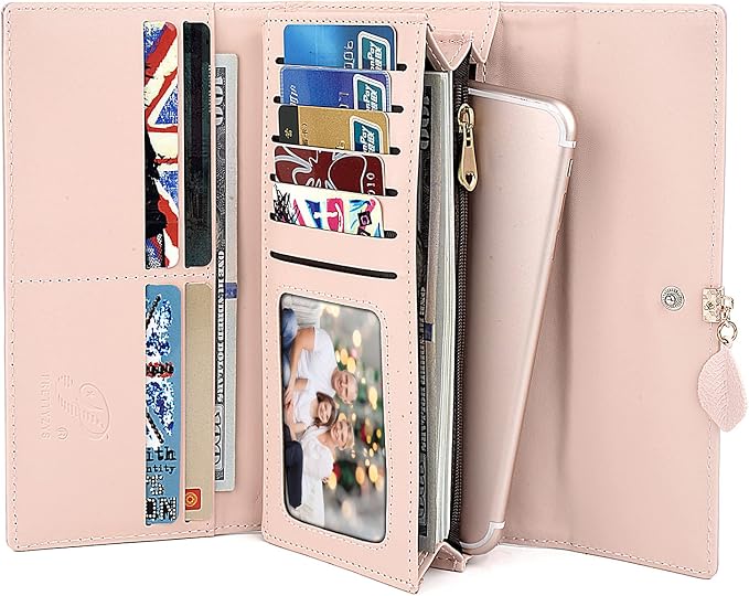 UTO RFID Wallet for Women PU Leather Leaf Pendant Card Holder Phone Checkbook Organizer Zipper Coin Purse | Leaf Pendant