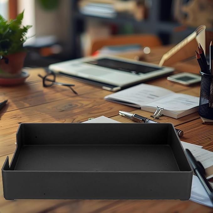 Healifty A4 Desktop File Organizer Box Black, Stackable Office Document Storage Tray with Dividers for Home and Workspace Filing Supplies