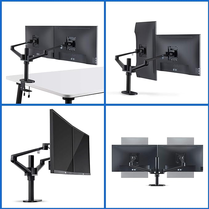 Height Adjustable Laptop Monitor Stand - Compatible with 13 to 17.3 inch Laptops, Holds 2 Monitors 11 to 27 inch with Vesa, Black