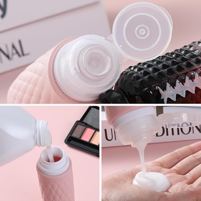 kuangre 8 Pack Travel Bottles for Toiletries - 3 OZ / 90 ML, | Leak Proof Silicone Containers with Clear Bag, Travel Size Toiletries for Lotions, Creams, Foundation, Shampoo, body wash and More |
