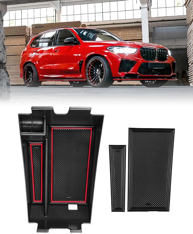 FIILINES Center Console Organizer for BMW X5 X7 2019-2024 / BMW X6 2020-2024, Center Console Tray Secondary Armrest Storage Box ABS Insert Container with Anti-Slip Mats