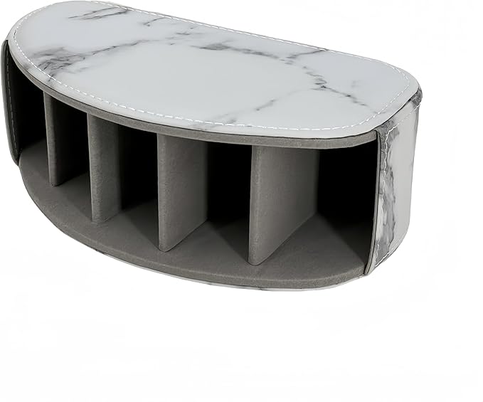 Arnice PU Leather Remote Holder, Arc Shape Caddy Desktop Organizer with 5 Spaces for TV, DVD Remotes, Media Controllers, Pen, Pencil, Office Supplies (White)