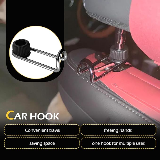 2 PCS Headrest Hooks for Car, 10KG Ultra High Load Bearing Alloy Concealable Swivel Buckle Design Headrest Pole Hook, Seat Headrest Storage Accessory, SayGoodbye to The Messy Space！ (Black)
