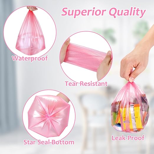 Accmor Mini Car Trash Can Bags for Auto Trash Bin, 120 Count Small Garbage Organizer Bags Tear-Resistant, Liner Refills (Vehicle Trash Can is not Included), Pink