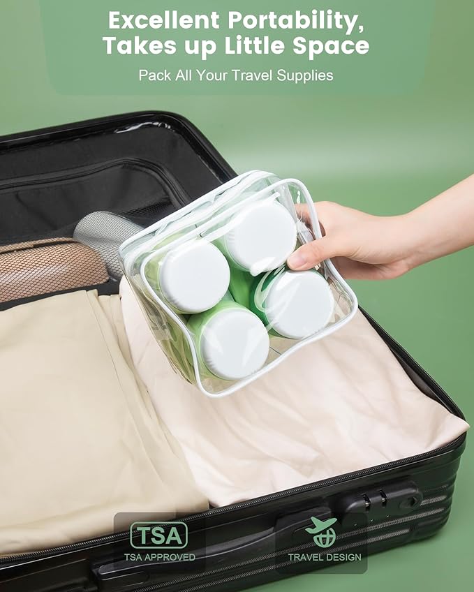 Mrsdry Travel Size Toiletries 8 Pack, TSA Approved 3oz Silicone Squeeze Bottles & Cream Jars with Clear Travel Bag