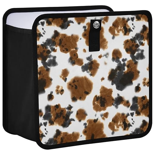 Brown Cow Print Car Trash Can, Black White Animal Skin Foldable Hanging Car Trash Bag, Small Waterproof Car Accessories Garbage Bin