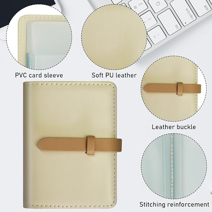 Credit Card Holder with 40 Suitable Slot, ID Card Case PU Leather Wallet for Women Men Business Organiser Pocket (Beige White)