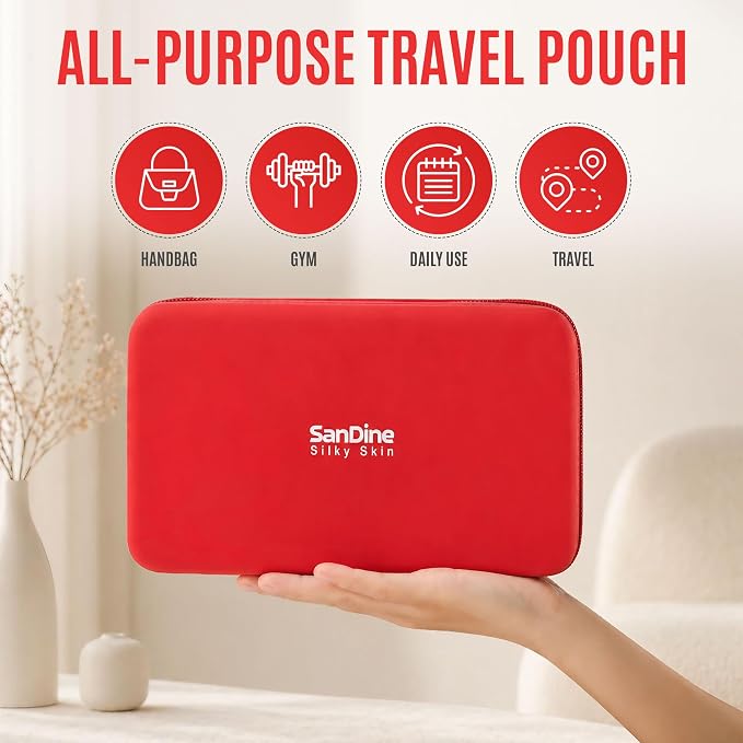 Silicone Cosmetic Bag – Waterproof Travel Makeup Pouch - Food-Grade Silicone Toiletry Organizer for Women & Men – Compact Stylish Multi-Functional Storage for Beauty Essentials - by Sandine (Red)