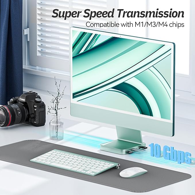 Minisopuru iMac USB C Hub - Supports M.2 NVMe SSD, iMac Accessories for M1/M3/M4, USB A/C 10Gbps, SD/TF, M.2 SSD (Not Included), Green