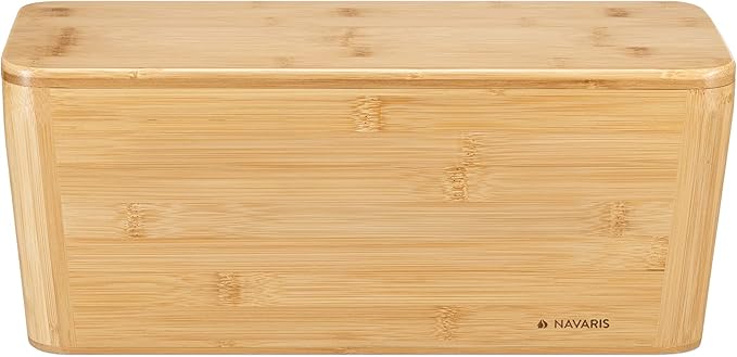 Navaris Cable Tidy Box - Bamboo Cable Storage Box Organizer for Wires, Cables, Extension Sockets, Chargers and Power Plug Cords - 15.5" x 6.3" x 6.3"