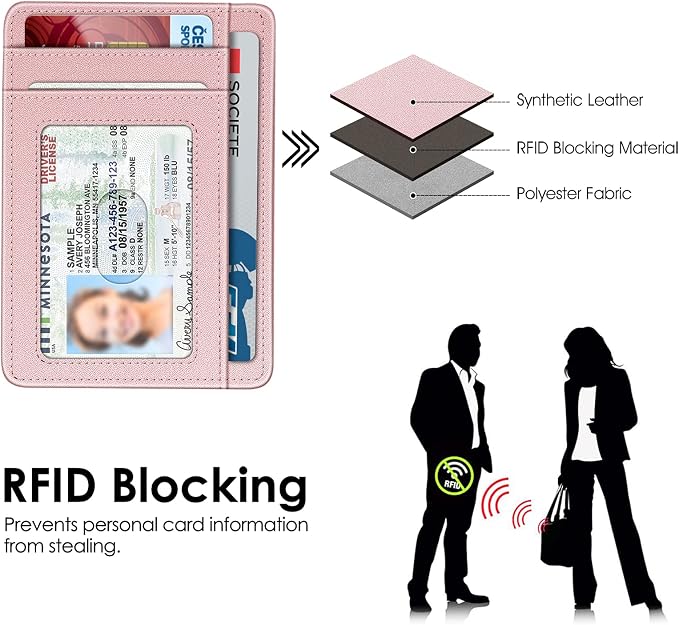 FINTIE Slim Minimalist Front Pocket Wallet, RFID Blocking Credit Card Holder Card Cases with ID Window for Men Women (Rose Gold)