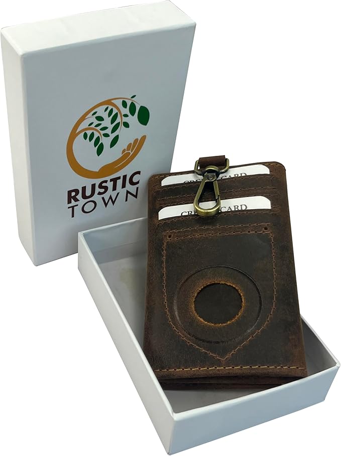 RUSTIC TOWN Leather Key Holder - Smart Fob Car Key Loop Wallet Slim Keychain Pouch - Practical Key Organizer for Men & Women