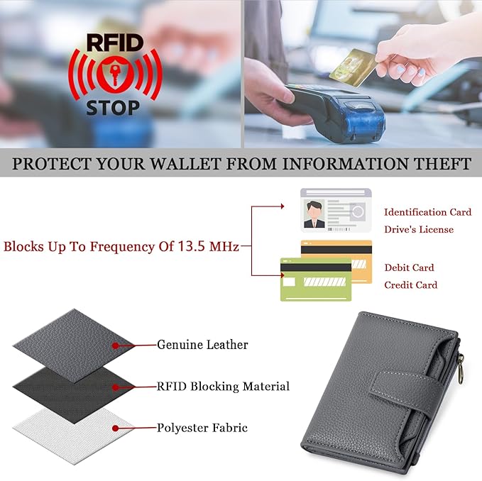 Airkit Small Wallet Women RFID Blocking Soft Leather Bifold Compact Card Holder Wallet for Women with Zipper Coin Pocket 4 ID Window