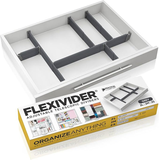 Practical Comfort Custom Drawer Organizer 6 Adjustable Aluminum Dividers, Gray – For Kitchen, Bathroom, Office, and More