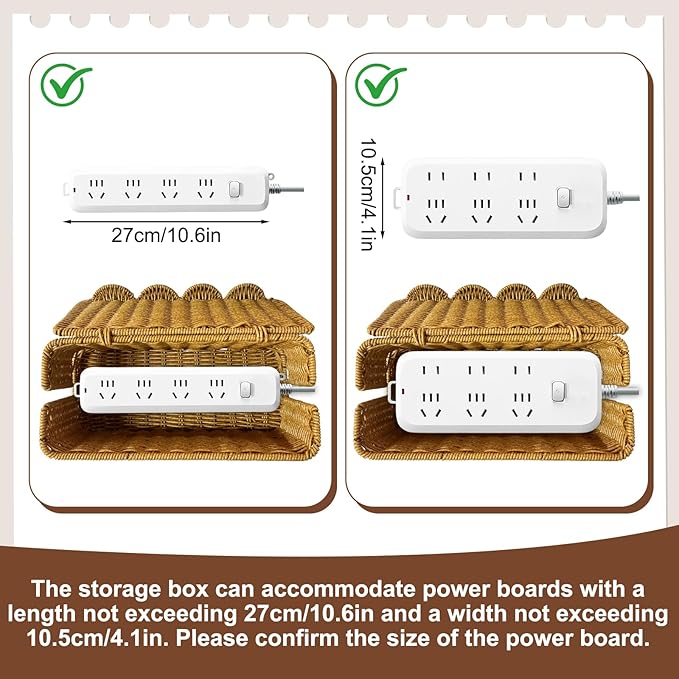 Scalloped Edge Handmade Cable Management Box, Elegant Plastic Rattar Cable Organizer, 2 Open Slots Sturdy Cord Hider Box, Under Desk Cord Organizer for Home TV Wires Computer Router USB Hub Strips