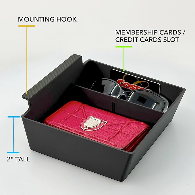 TWRAPS Center Console Organizer for Tesla Model X and Tesla Model S, Carbon Fiber Detail Armrest Storage Tray, Premium Faux Leather Inserts, Accessories Fit Model S/X 2021-2026 (Black)