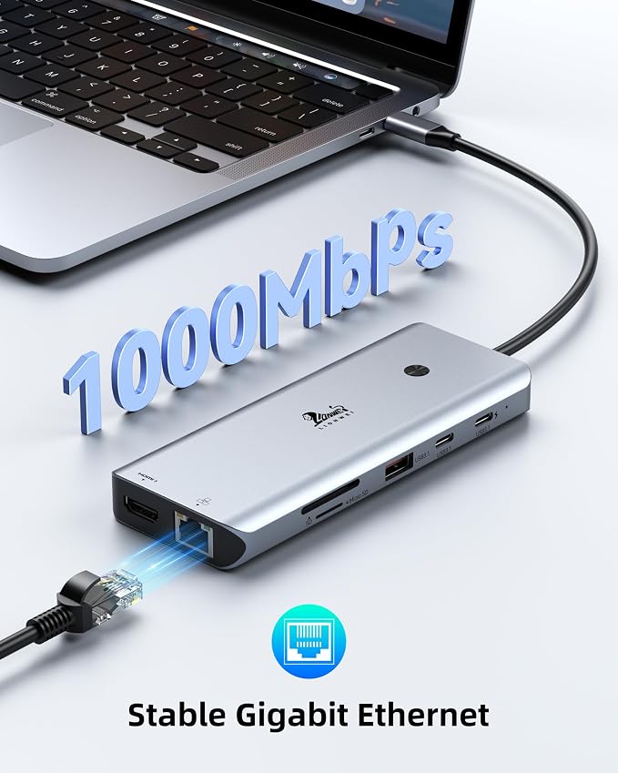 LIONWEI 12-in-1 USB C Docking Station Multiport Adapter, Triple Monitor 3 HDMI 4K@60Hz, 1000Mbps Ethernet, 10Gbps USB 3.1, PD 100W, SD/TF, Screen On/Off Button for Laptop/Windows/macOS