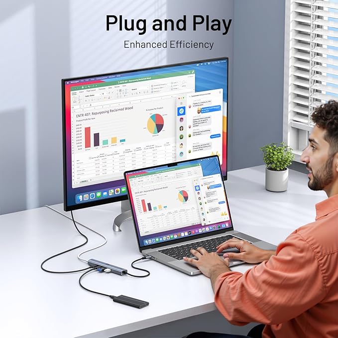 10Gbps USB C Hub with 4K@60Hz Video Display, Selore 5 Ports USB-C Splitter, C Port Data Transfer, 100W PD-in Charging, Dongle Multiport Adapter for MacBook Pro, iPad, Dell, HP, and More